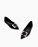 Pointed-Toe-Rhinestone-Buckle-Slip-on-Flat-Loafers