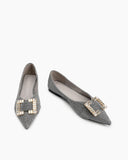 Pointed-Toe-Rhinestone-Buckle-Slip-on-Flat-Loafers