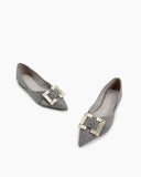 Pointed-Toe-Rhinestone-Buckle-Slip-on-Flat-Loafers
