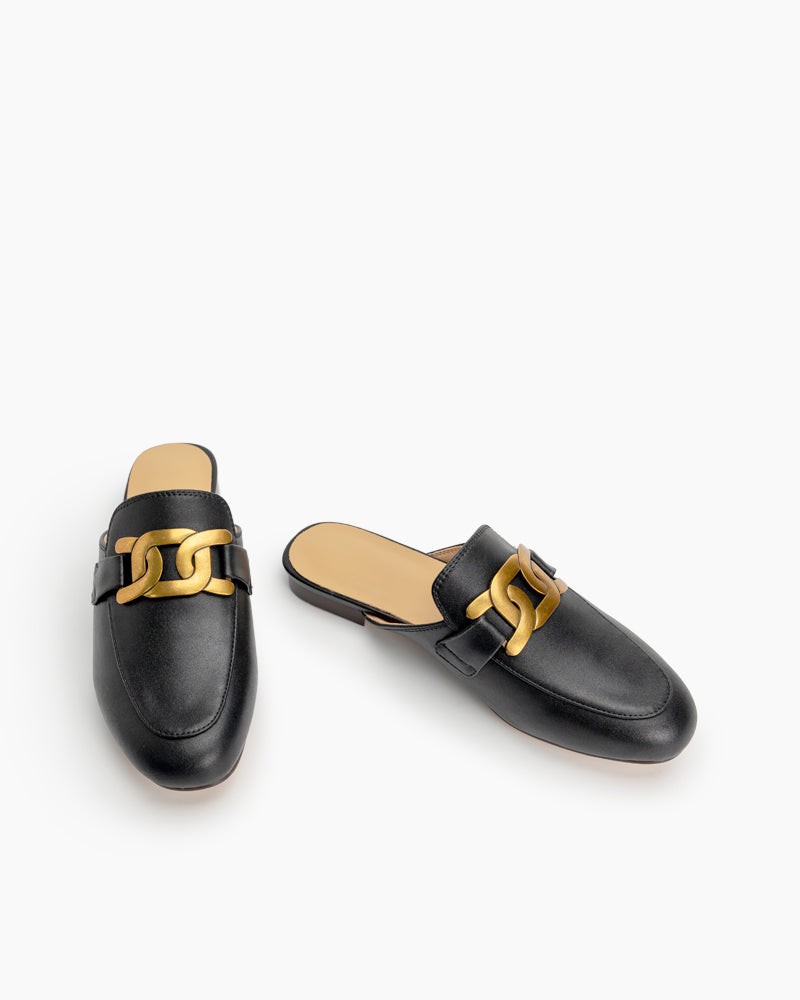 Round-Toe-Metal-Buckle-Flat-leather-Mules