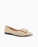 Pointed-Toe-Rhinestone-Buckle-Slip-on-Flat-Loafers