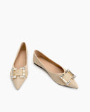 Pointed-Toe-Rhinestone-Buckle-Slip-on-Flat-Loafers