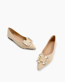 Pointed-Toe-Rhinestone-Buckle-Slip-on-Flat-Loafers