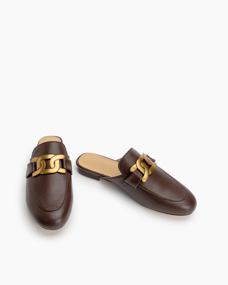 Round-Toe-Metal-Buckle-Flat-leather-Mules