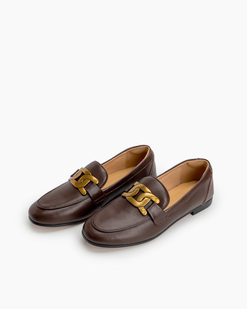 Metal-Chain-Decor-Flat-Penny-Loafers-Leather