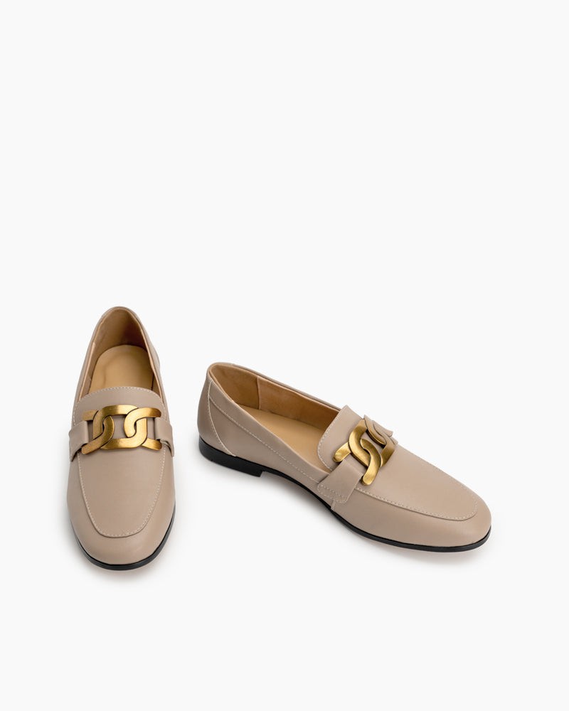 Metal-Chain-Decor-Flat-Penny-Loafers-Leather