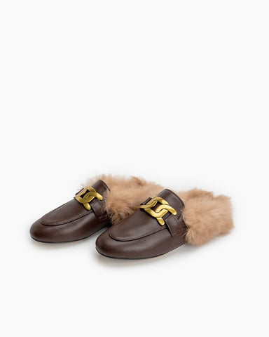 Metal-Decor-Backless-Fluffy-Round-Toe-Slippers-Mule-Fur