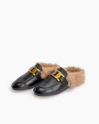 Metal-Decor-Backless-Fluffy-Round-Toe-Slippers-Mule-Fur