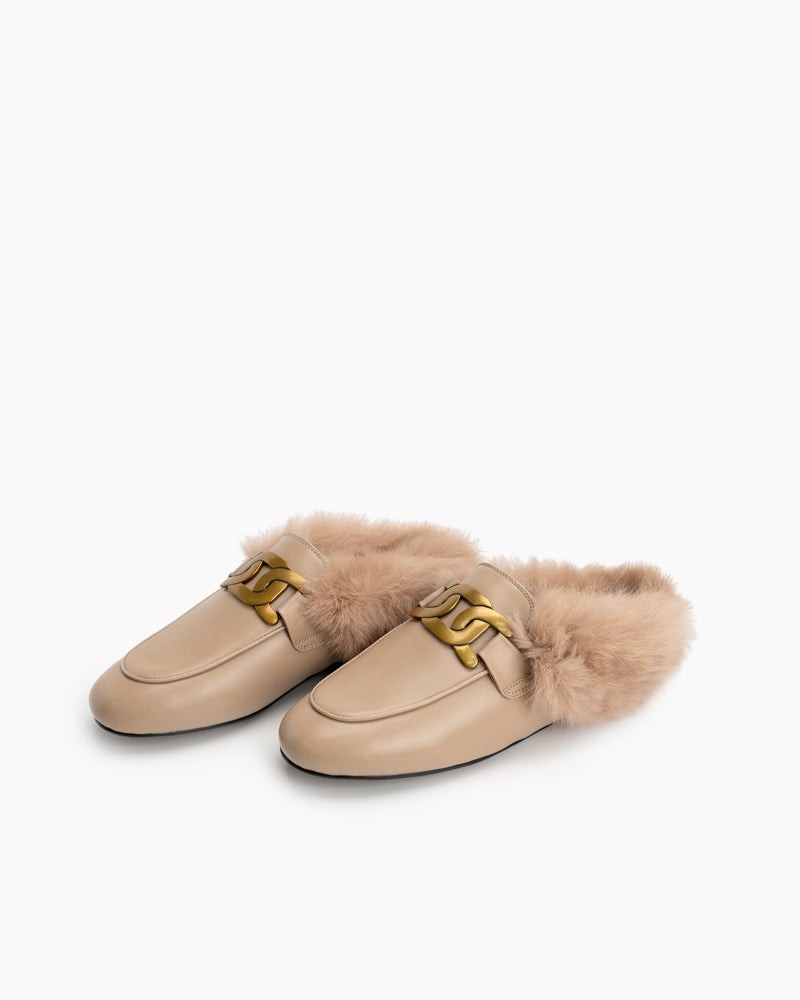 Metal-Decor-Backless-Fluffy-Round-Toe-Slippers-Mule-Fur