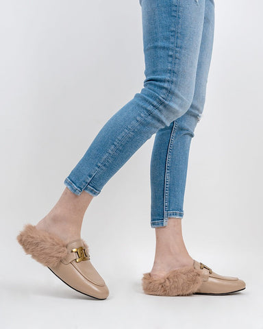 Metal-Decor-Backless-Fluffy-Round-Toe-Slippers-Mule-Fur