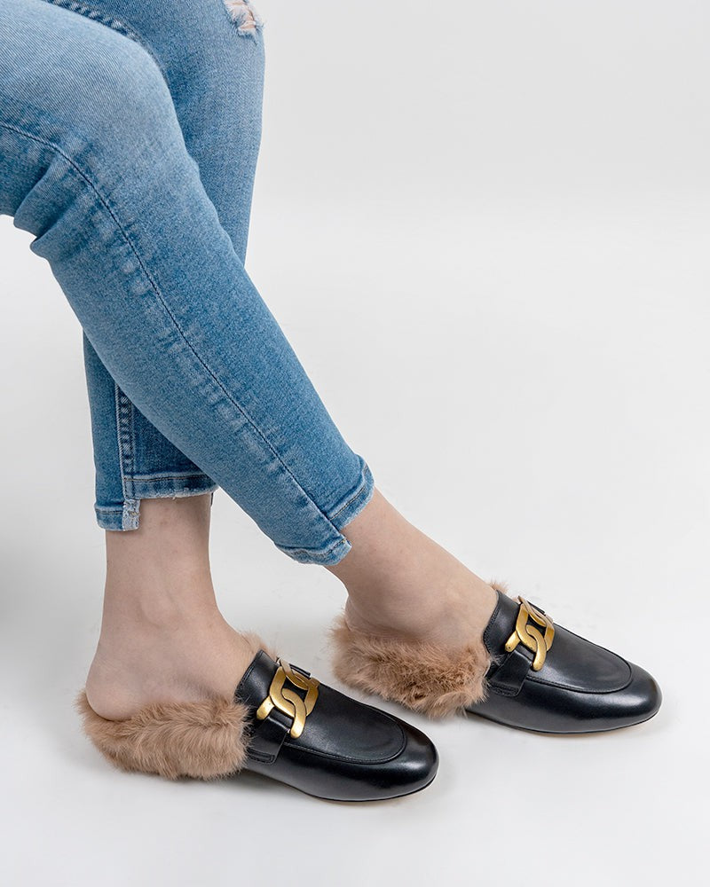 Metal-Decor-Backless-Fluffy-Round-Toe-Slippers-Mule-Fur