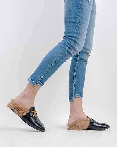 Metal-Decor-Backless-Fluffy-Round-Toe-Slippers-Mule-Fur