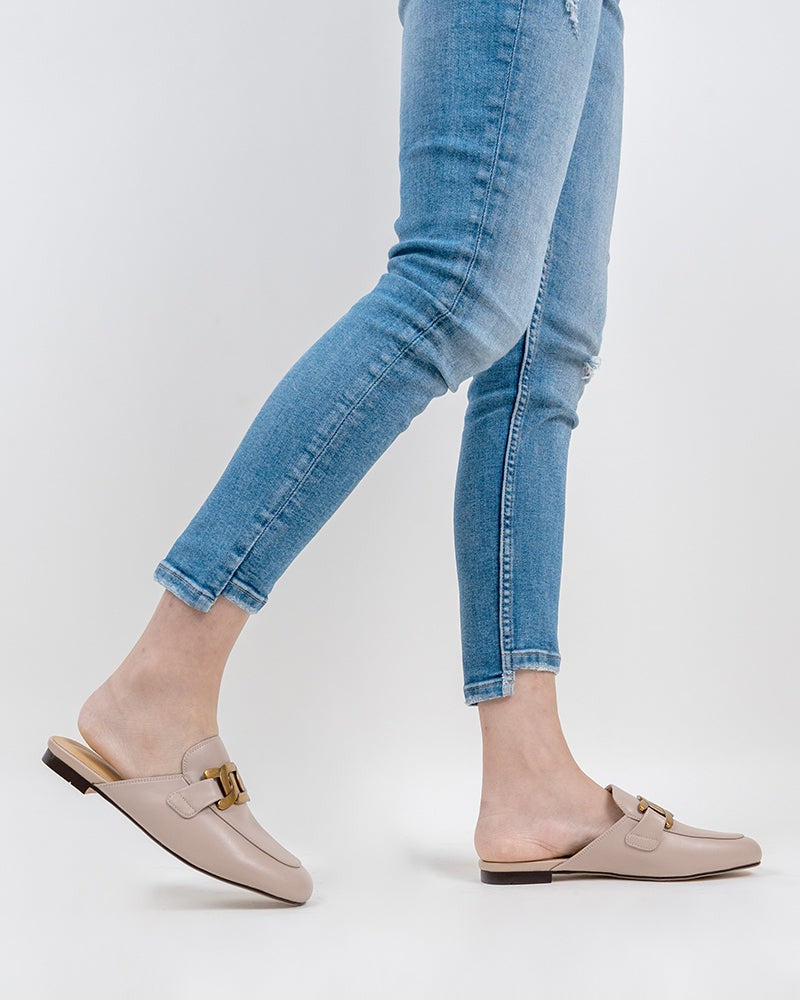 Round-Toe-Metal-Buckle-Flat-leather-Mules