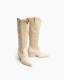 Western Embroidered Knee High Pull on Tall Wide Calf Knee High Boots