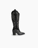 Western Embroidered Knee High Pull on Tall Wide Calf Knee High Boots