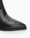 Western Embroidered Knee High Pull on Tall Wide Calf Knee High Boots