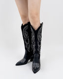 Western Embroidered Knee High Pull on Tall Wide Calf Knee High Boots