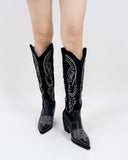 Western Embroidered Knee High Pull on Tall Wide Calf Knee High Boots