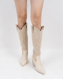 Western Embroidered Knee High Pull on Tall Wide Calf Knee High Boots