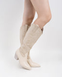Western Embroidered Knee High Pull on Tall Wide Calf Knee High Boots