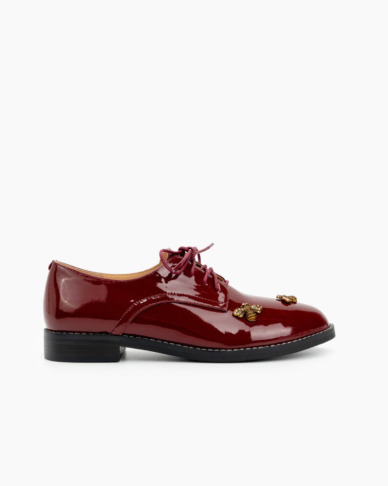 Patent-Leather-Bee-Pattern-Loafers-oxford