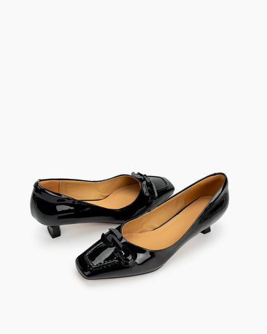 Horsebit-Square-Toe-Low-Kitten-Heel-Pumps