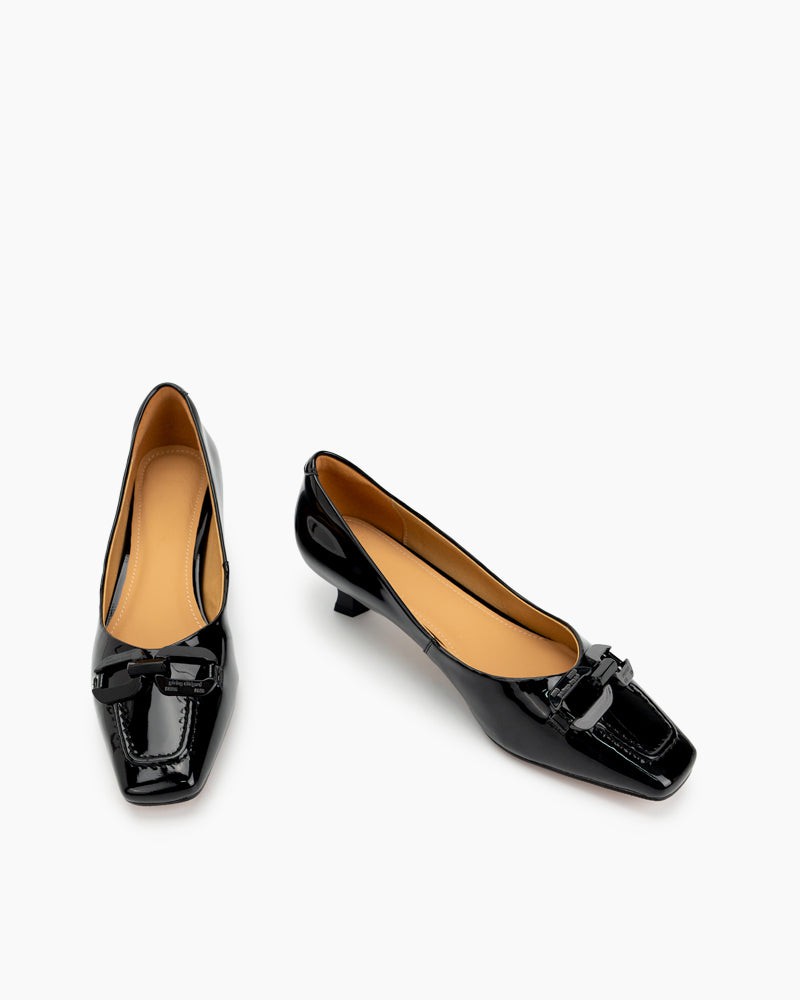 Horsebit-Square-Toe-Low-Kitten-Heel-Pumps