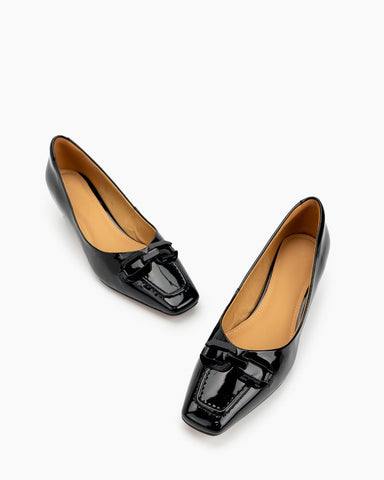 Horsebit-Square-Toe-Low-Kitten-Heel-Pumps