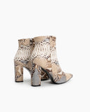Snake Print Chunky Block Mid Heels Ankle Boots