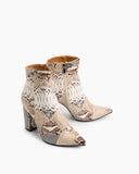 Snake Print Chunky Block Mid Heels Ankle Boots
