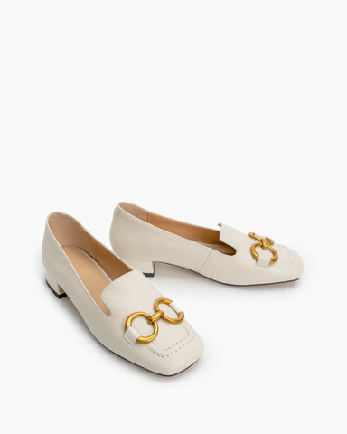 Horsebit-Classic-Metal-Buckle-Square-Toe-Low-Heel-Flat-Loafers