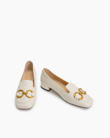 Horsebit-Classic-Metal-Buckle-Square-Toe-Low-Heel-Flat-Loafers