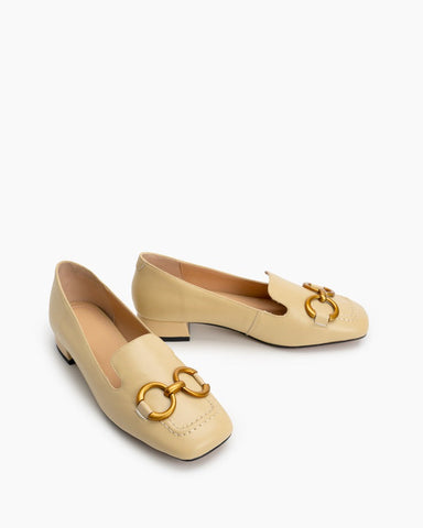 Horsebit-Classic-Metal-Buckle-Square-Toe-Low-Heel-Flat-Loafers