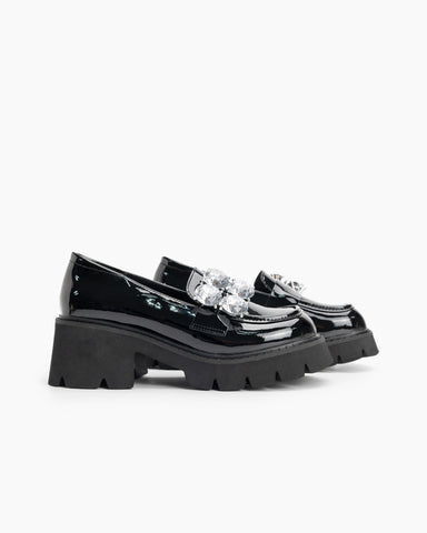 Rhinestone-Decor-Patent-Leather-Platform-Chunky-Loafers