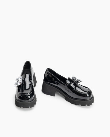 Rhinestone-Decor-Patent-Leather-Platform-Chunky-Loafers