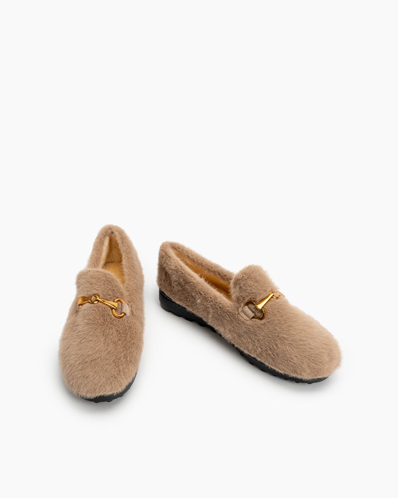 Horsebit-Classic-Metal-Buckle-Furry-Plush-Flat-Winter-Warm-Slippers-Loafers