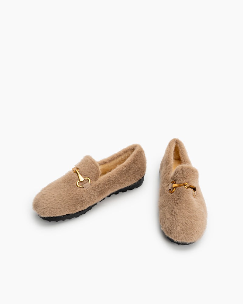 Horsebit-Classic-Metal-Buckle-Furry-Plush-Flat-Winter-Warm-Slippers-Loafers