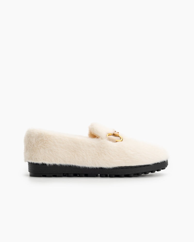 Horsebit-Classic-Metal-Buckle-Furry-Plush-Flat-Winter-Warm-Slippers-Loafers