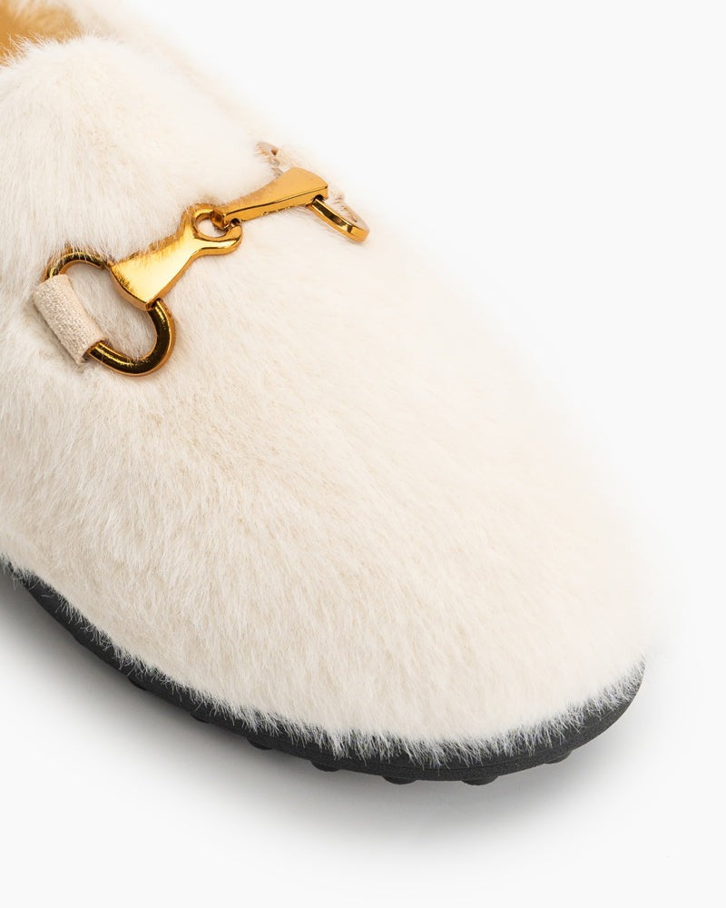 Horsebit-Classic-Metal-Buckle-Furry-Plush-Flat-Winter-Warm-Slippers-Loafers