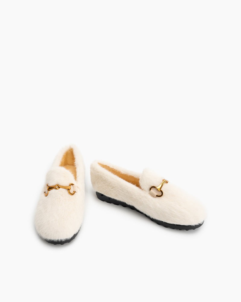 Horsebit-Classic-Metal-Buckle-Furry-Plush-Flat-Winter-Warm-Slippers-Loafers