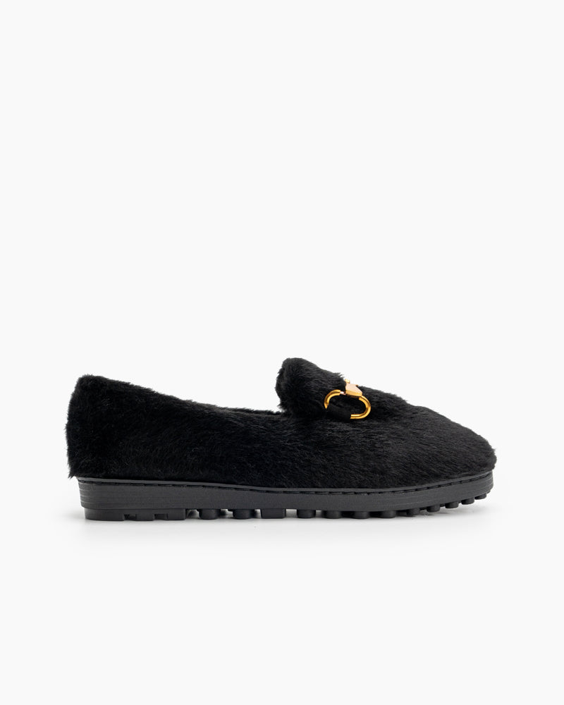 Horsebit-Classic-Metal-Buckle-Furry-Plush-Flat-Winter-Warm-Slippers-Loafers