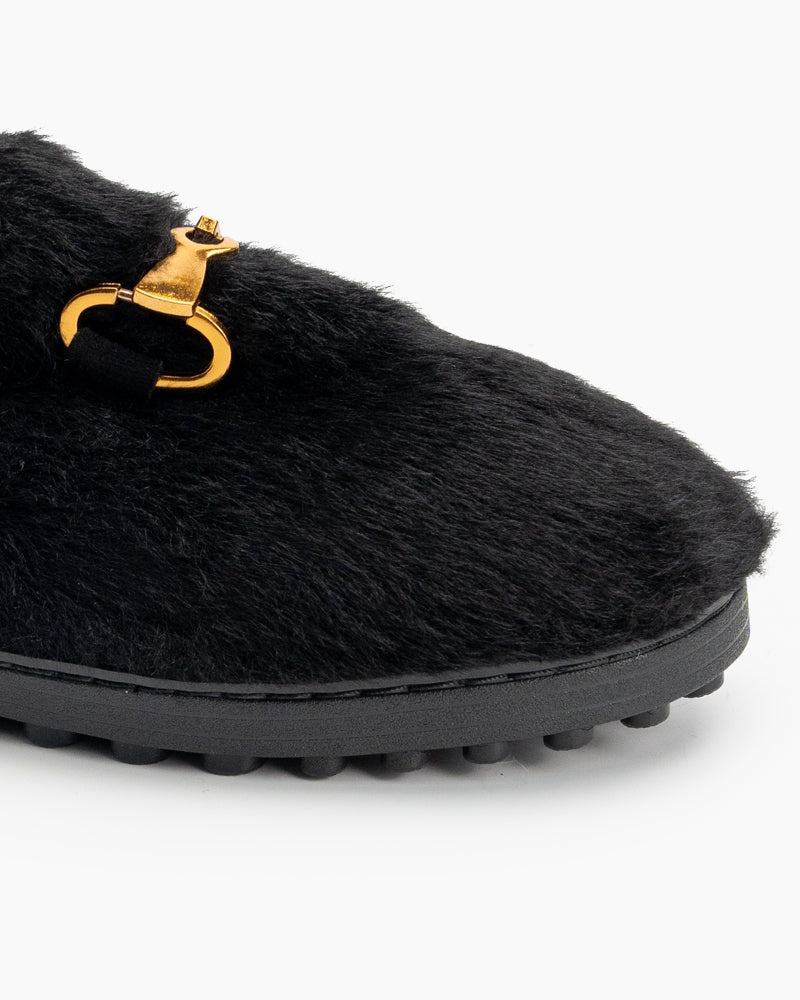 Horsebit-Classic-Metal-Buckle-Furry-Plush-Flat-Winter-Warm-Slippers-Loafers