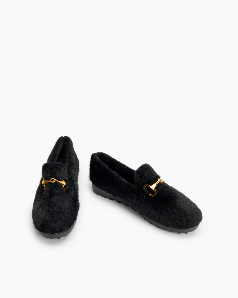 Horsebit-Classic-Metal-Buckle-Furry-Plush-Flat-Winter-Warm-Slippers-Loafers