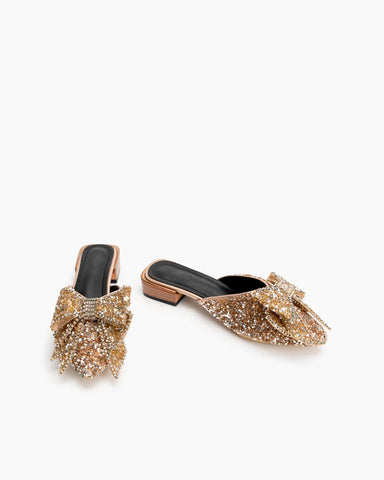 Rhinestones-Bow-Tie-Slip-on-Backless-Mules