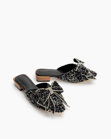 Rhinestones-Bow-Tie-Slip-on-Backless-Mules