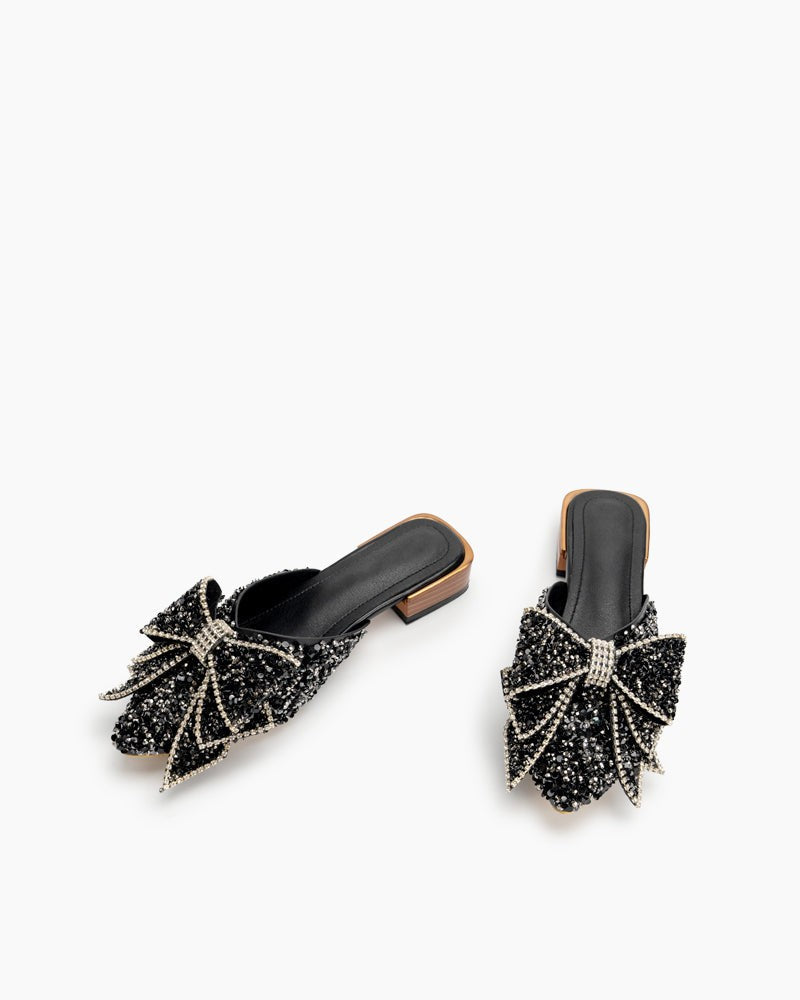 Rhinestones-Bow-Tie-Slip-on-Backless-Mules