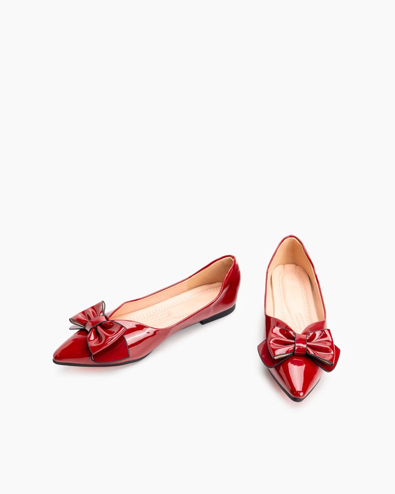 Bowknot-Pointed-Toe-Flat-Shallow-Mouth-Loafers