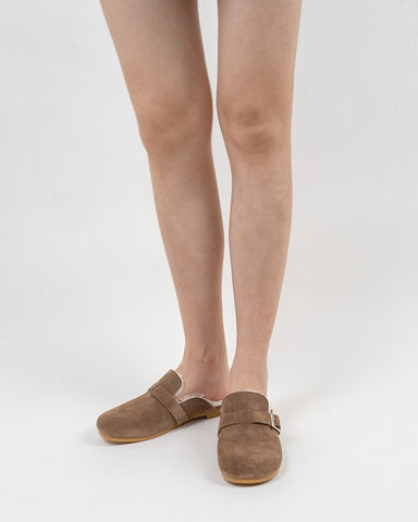 Buckle-Decor-Nubuck-Leather--Fuzzy-Lambswool-Warm-Flat-Slippers-Mules