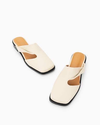 Square toe Soft Backless Flat Cross Mules