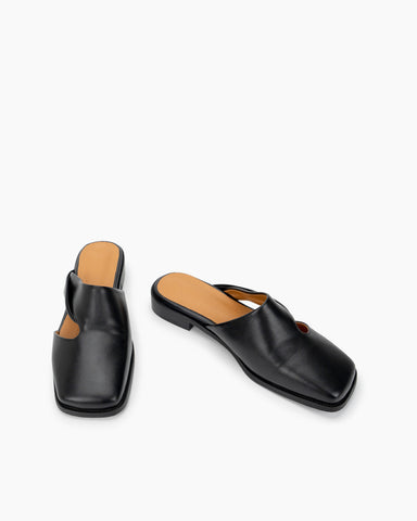 Square toe Soft Backless Flat Cross Mules